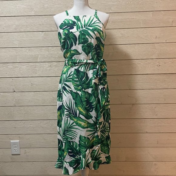 Monstera Palm Plant Print Wrap Dress - Picture 1 of 10